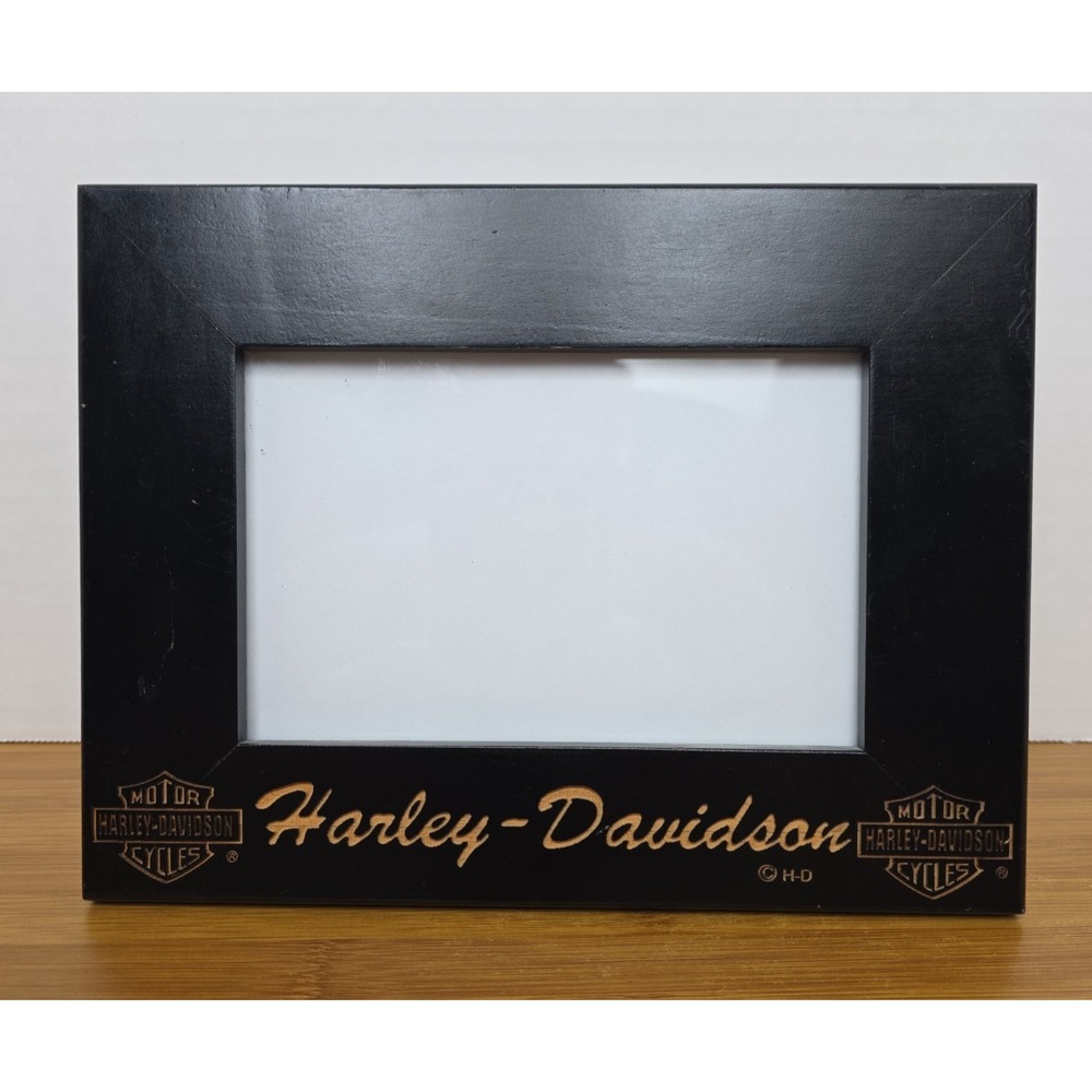 Harley-Davidson Name Carved Black Wood Picture Frame Holds 4 x 6 Picture